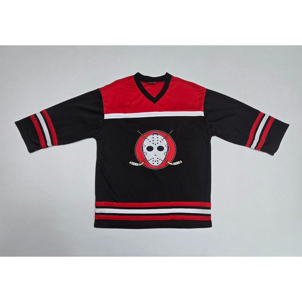 Spirit Halloween Friday the 13th Jason Voorhees Hockey Jersey XL Black Red 31